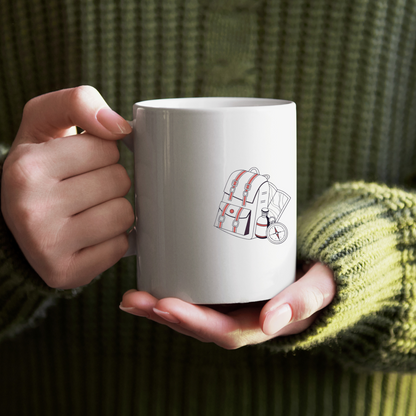 Mug avec icône minimaliste évoquant l'exploration et l'aventure