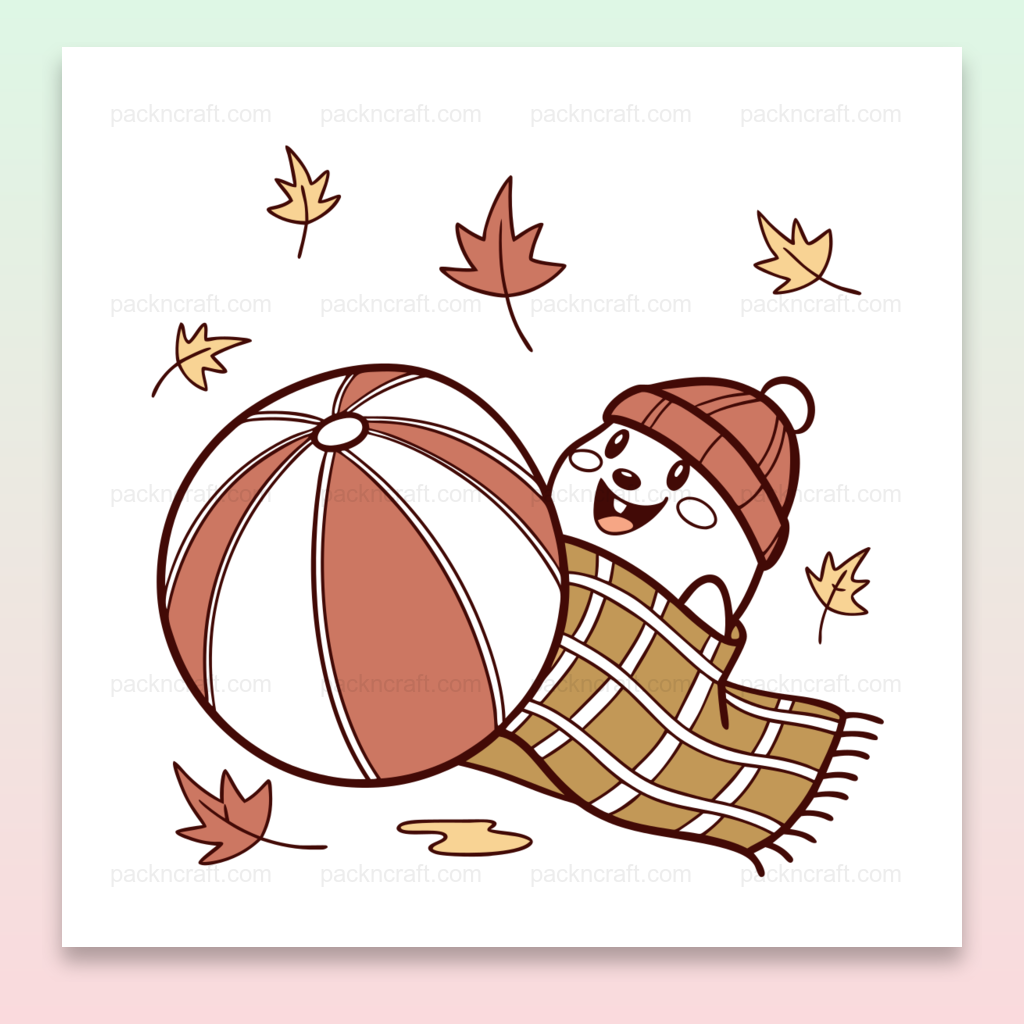 Écureuil joyeux avec ballon en automne, illustration SVG minimaliste pour projets DIY.