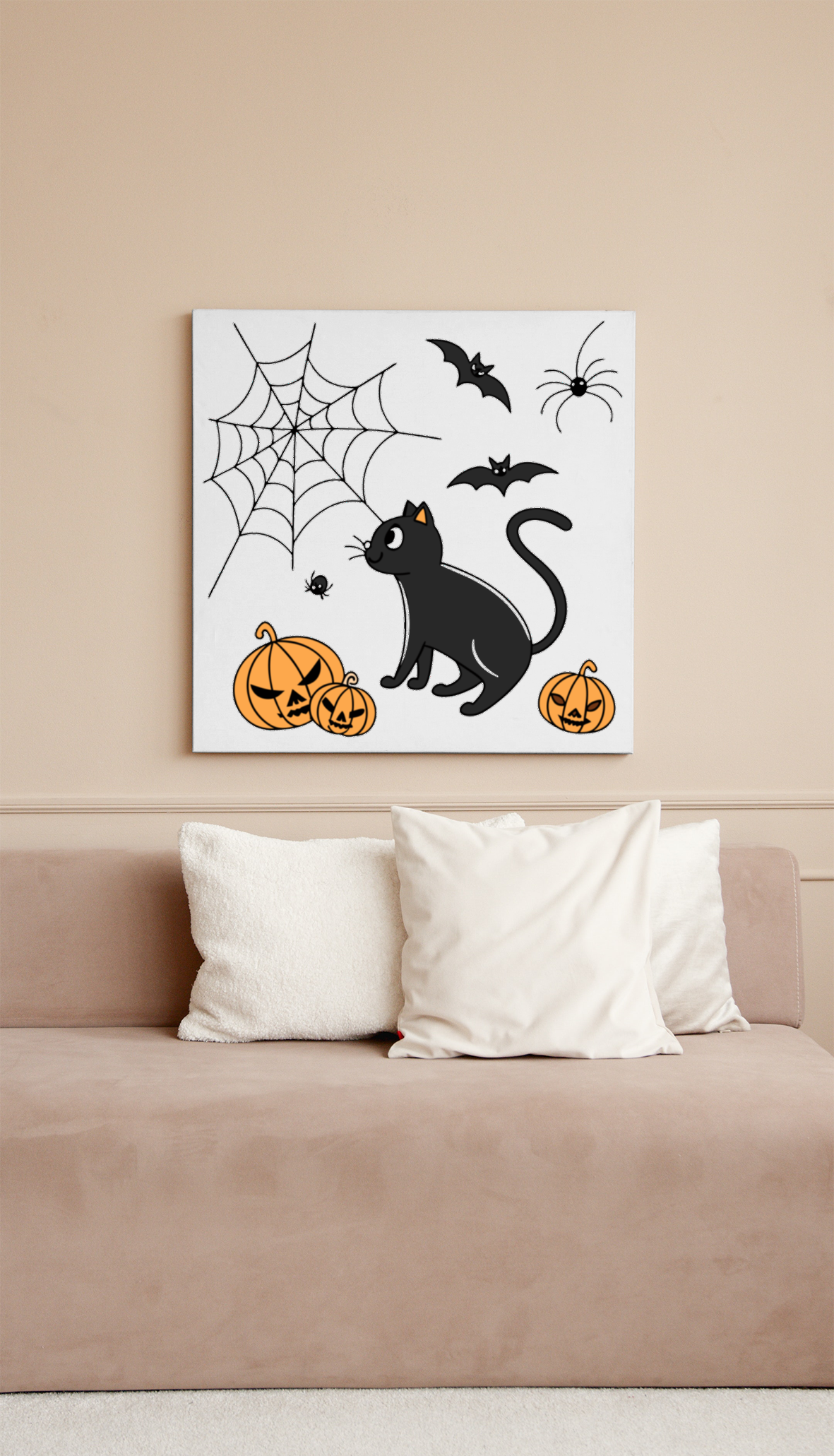 Cadre créatif avec un chat noir mystérieux dans une ambiance Halloween ensorcelante