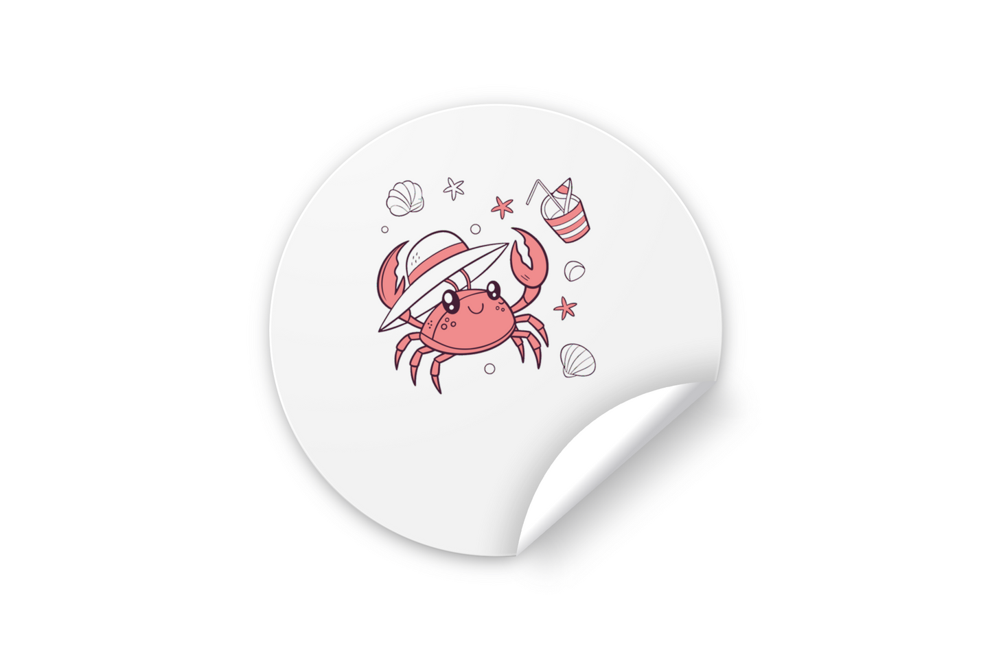 Sticker joyeux avec crabe doodle style vacances à la plage