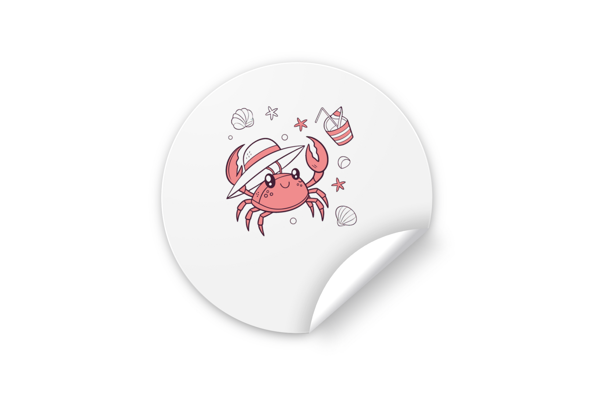 Sticker joyeux avec crabe doodle style vacances à la plage