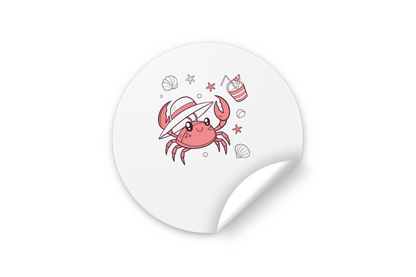 Sticker joyeux avec crabe doodle style vacances à la plage