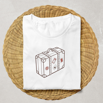 T-shirt arborant un design doodle de valise vintage pour les amateurs de voyage
