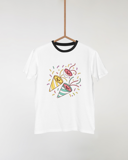 T-shirt imprimé de motifs de confettis kawaii amusants
