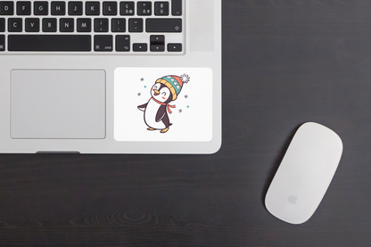 Sticker festif avec un pingouin kawaii en hiver au style joueur et coloré