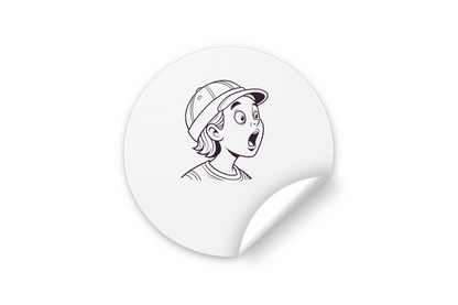 Sticker déco enfantin avec dessin doodle d'un garçon surpris