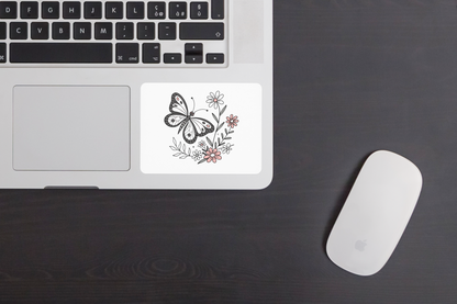 Sticker avec papillon pastel parmi des fleurs printanières graphiques lumineux