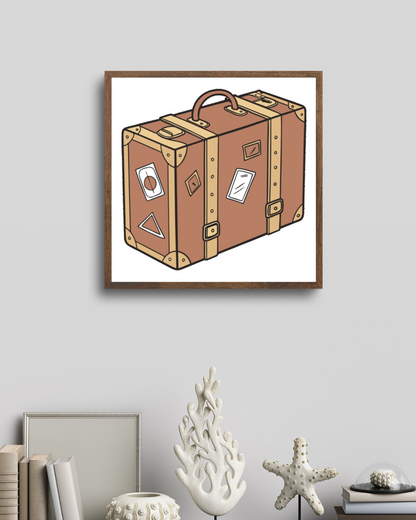 Cadre avec valise rétro pour les amoureux d'aventure et exploration vintage
