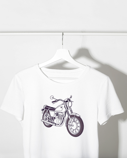 Motif Yamaha XS650 1969 sur t-shirt, pour les passionnés de moto.
