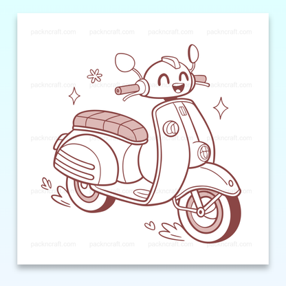 Illustration joyeuse de scooter, idéale pour projets DIY et déco rétro urbaine.