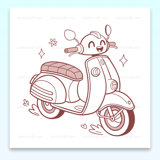 Illustration joyeuse de scooter, idéale pour projets DIY et déco rétro urbaine.