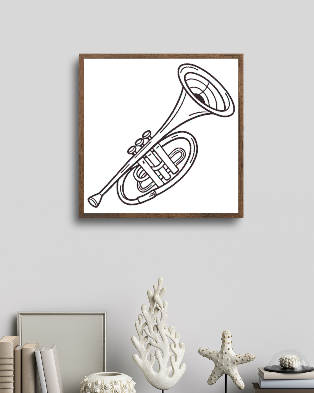 Cadre artistique montrant une trompette élégante dans un style vintage musical