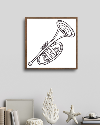 Cadre artistique montrant une trompette élégante dans un style vintage musical