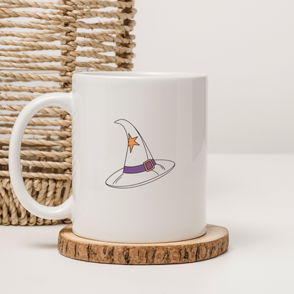 Mug avec un chapeau de sorcier étoilé dans un style mystique et numérique