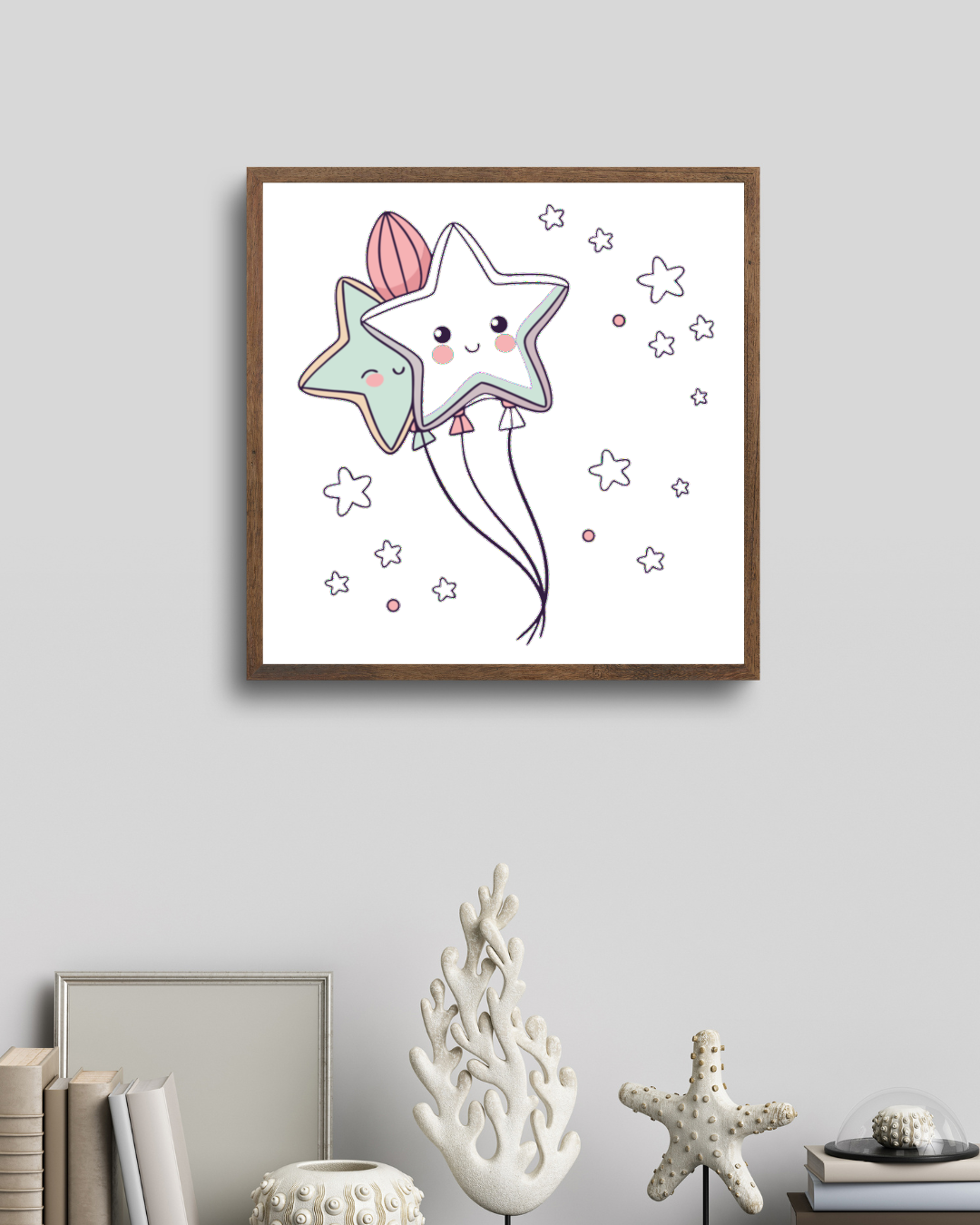 Cadre avec étoile ballon kawaii, idéal pour une déco mignonne.