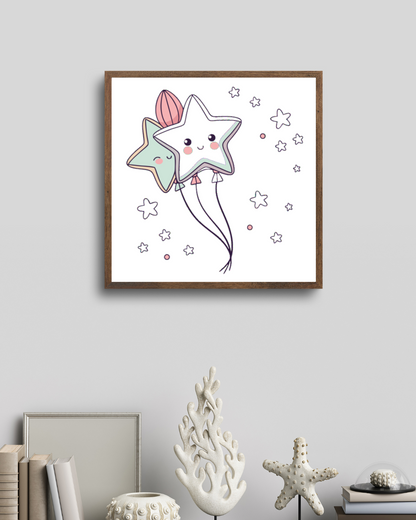 Cadre avec étoile ballon kawaii, idéal pour une déco mignonne.