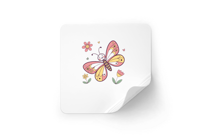 Sticker printanier avec papillon joyeux style doodle dans un jardin coloré