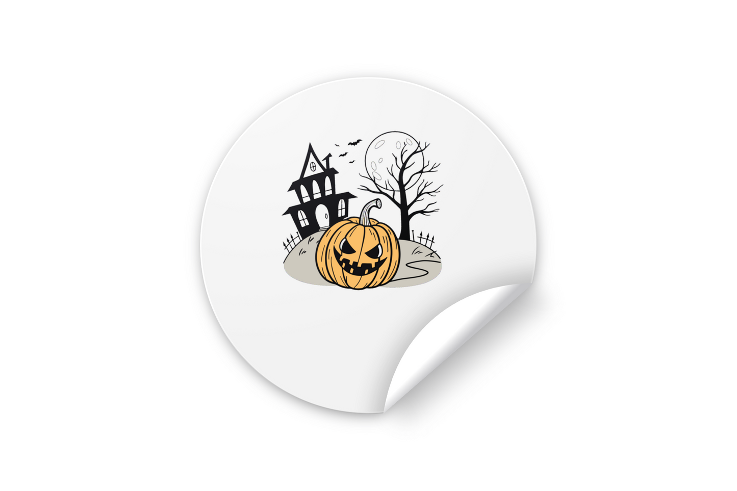 Sticker avec citrouille sinistre et manoir ambiance Halloween immersive