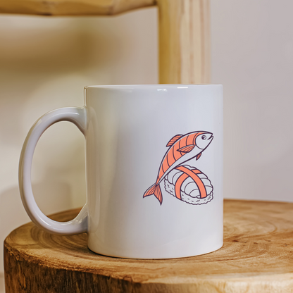 Mug créatif orné d’un saumon dynamique dans un style gourmand et ludique