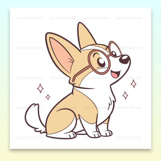 Illustration vectorielle de corgi joyeux avec lunettes, usage décoratif et éducatif