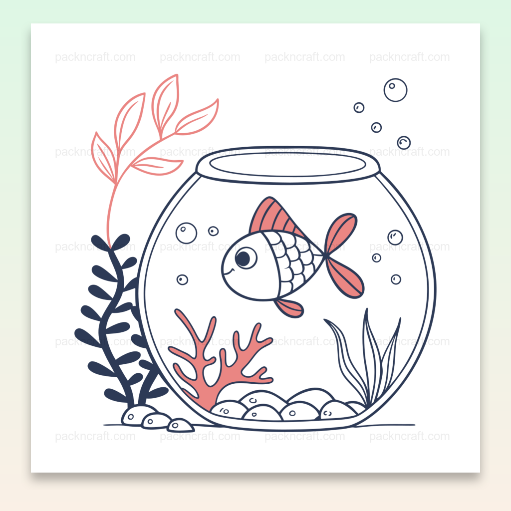 Illustration d'un poisson joyeux dans un bocal, idéale pour projets aquatiques.