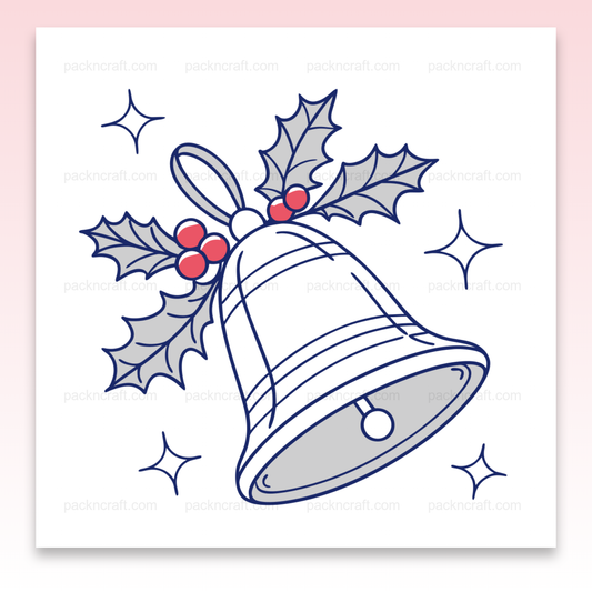 Illustration vectorielle de cloche de Noël avec baguettes de houx et étoiles, idéale pour la décoration festive.