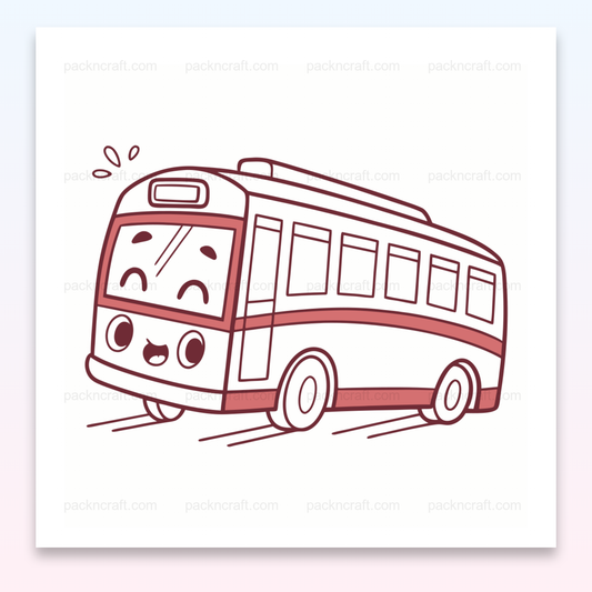 Illustration d'un bus joyeux roulant, parfaite pour projets éducatifs et DIY.