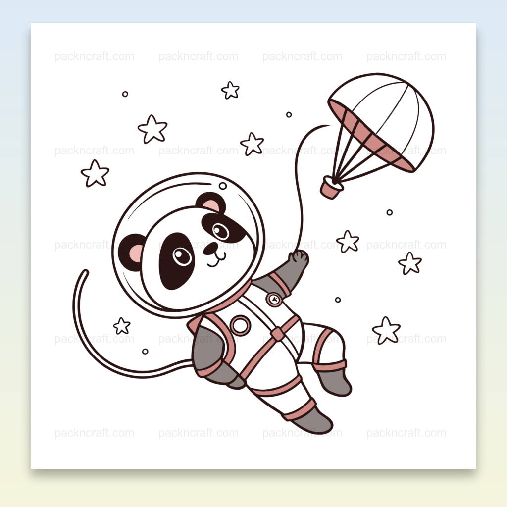 Panda astronaute en parachute entouré d'étoiles, illustration SVG