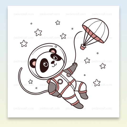 Panda astronaute en parachute entouré d'étoiles, illustration SVG