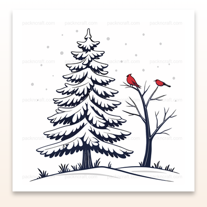 Deux oiseaux rouges perchés sur un arbre enneigé, idéal pour déco DIY, papeterie hivernale.