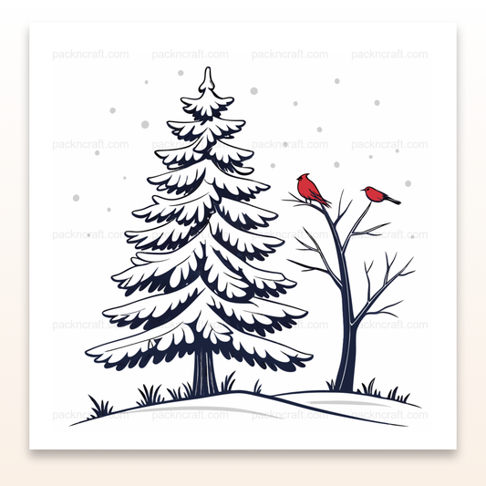 Deux oiseaux rouges perchés sur un arbre enneigé, idéal pour déco DIY, papeterie hivernale.