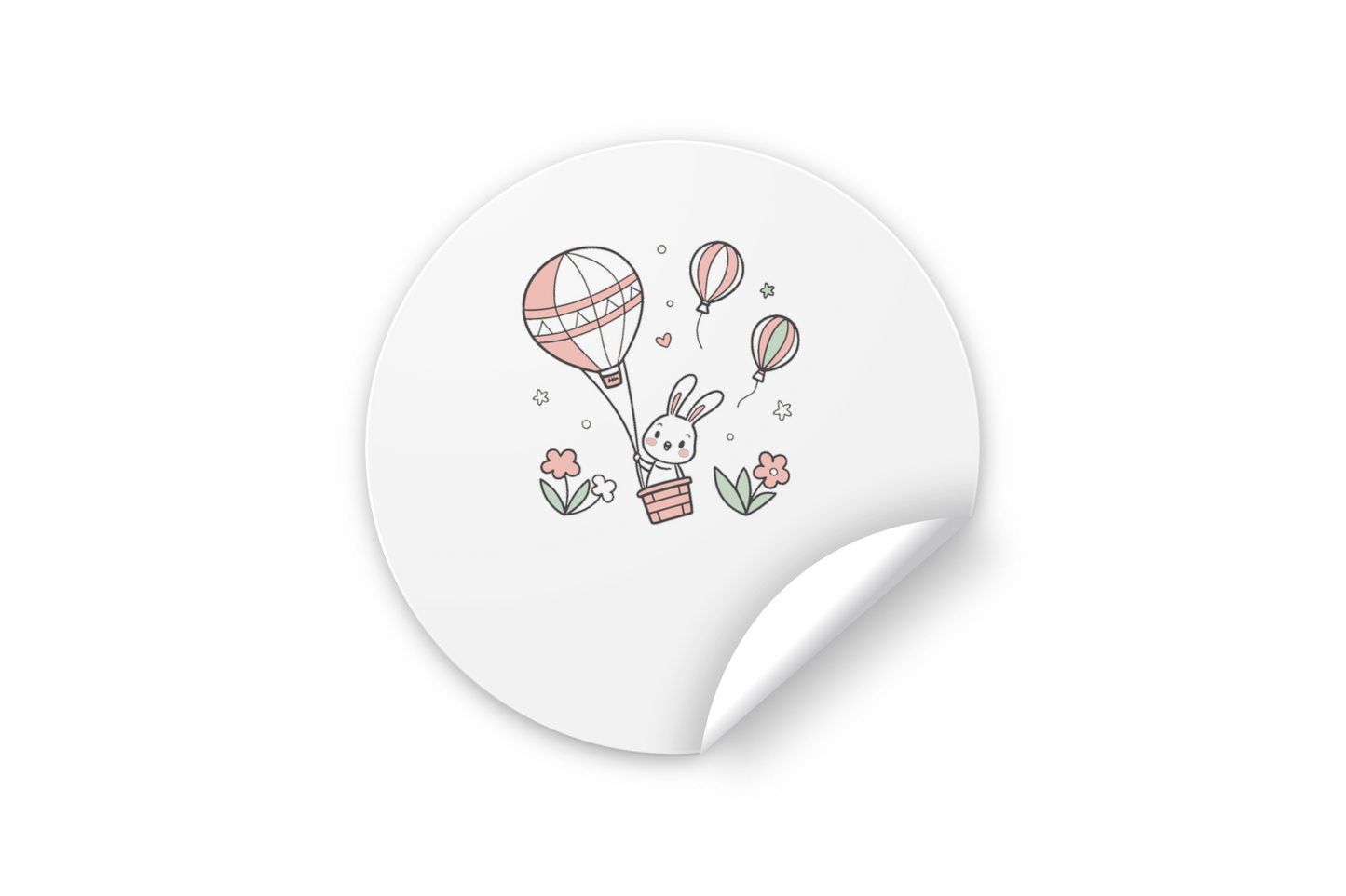Sticker avec un lapin en montgolfière pastel style aventurier aérien
