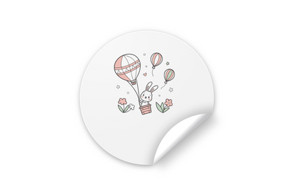 Sticker avec un lapin en montgolfière pastel style aventurier aérien