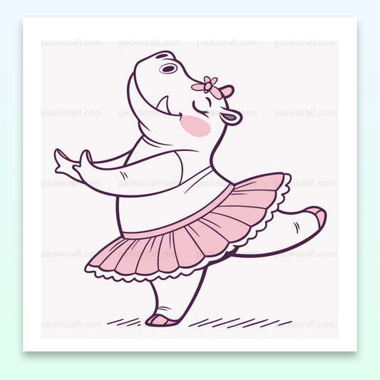 Illustration numérique d'un hippo en danseuse gracieuse pour DIY et papeterie.