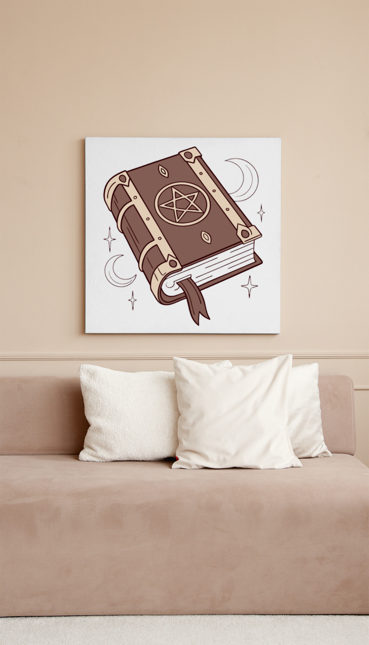 Cadre mural mystique avec livre en lévitation orné de détails enchanteurs