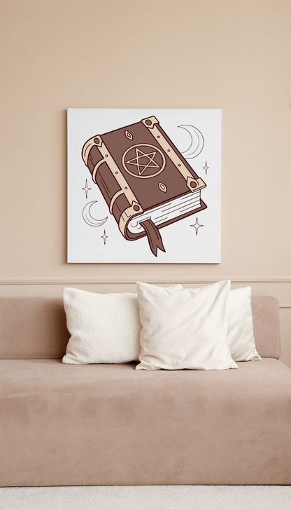 Cadre mural mystique avec livre en lévitation orné de détails enchanteurs