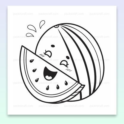 Illustration SVG de pastèque souriante kawaii, idéale pour créations estivales et déco.