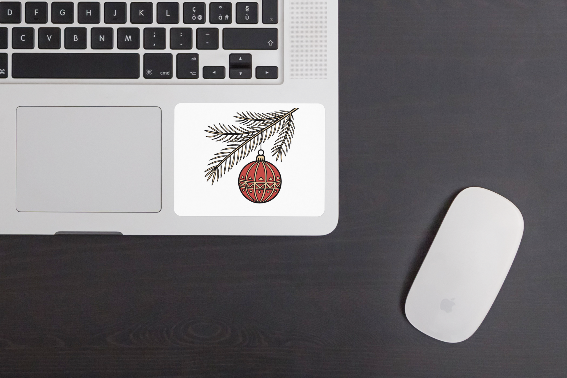 Sticker festif montrant une boule de Noël suspendue avec un design élégant