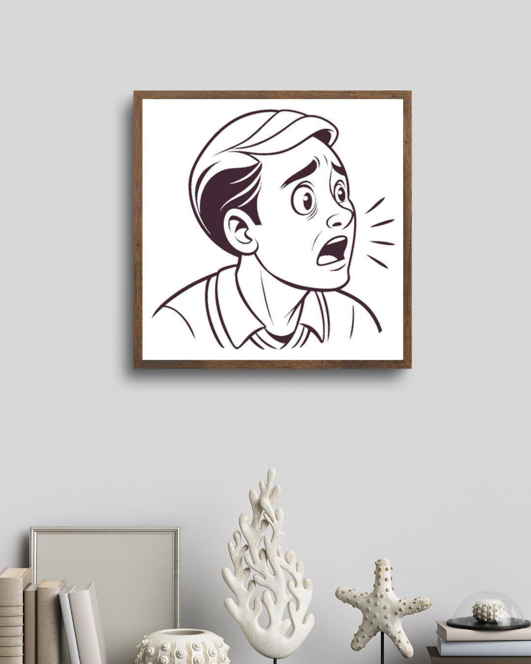 Cadre décoratif avec une icône monochrome représentant un homme saisi d'émotions