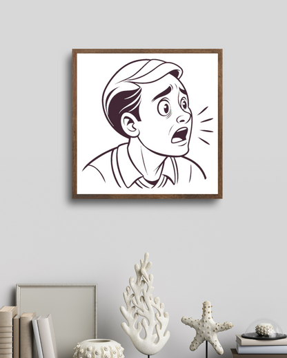 Cadre décoratif avec une icône monochrome représentant un homme saisi d'émotions