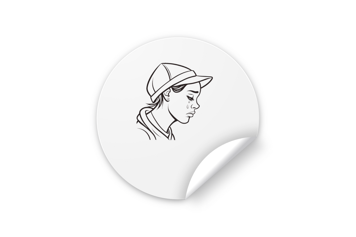 Sticker orné d'une jeune fille émotive en casquette dans un style numérique élégant