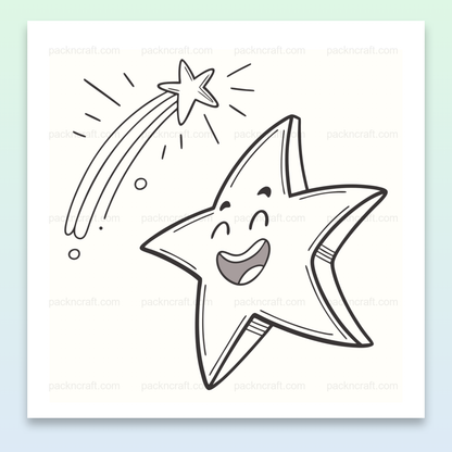 Illustration d'une étoile joyeuse et filante, idéale pour projets créatifs et éducatifs.