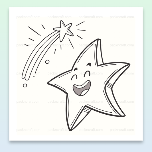 Illustration d'une étoile joyeuse et filante, idéale pour projets créatifs et éducatifs.