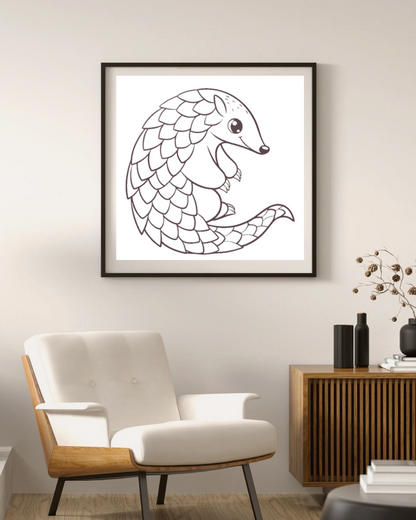 Cadre moderne avec art minimaliste de pangolin curieux en style sauvage