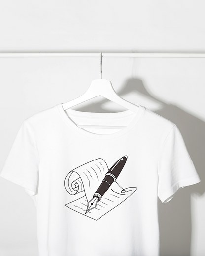 T-shirt minimaliste au motif stylos et notes pour papeterie élégante