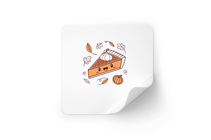 Sticker rond aux teintes d'automne avec tarte souriante kawaii pour ambiance cosy