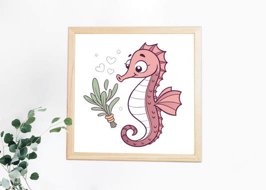 Cadre marin avec un hippocampe affectueux, illustration vectorielle douce