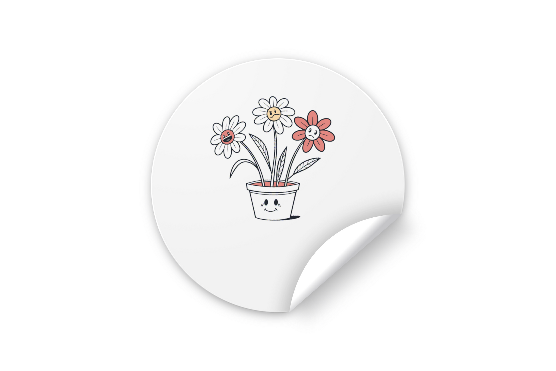 Sticker ludique avec dessin enfantin de fleurs en pot, parfait pour embellir vos objets