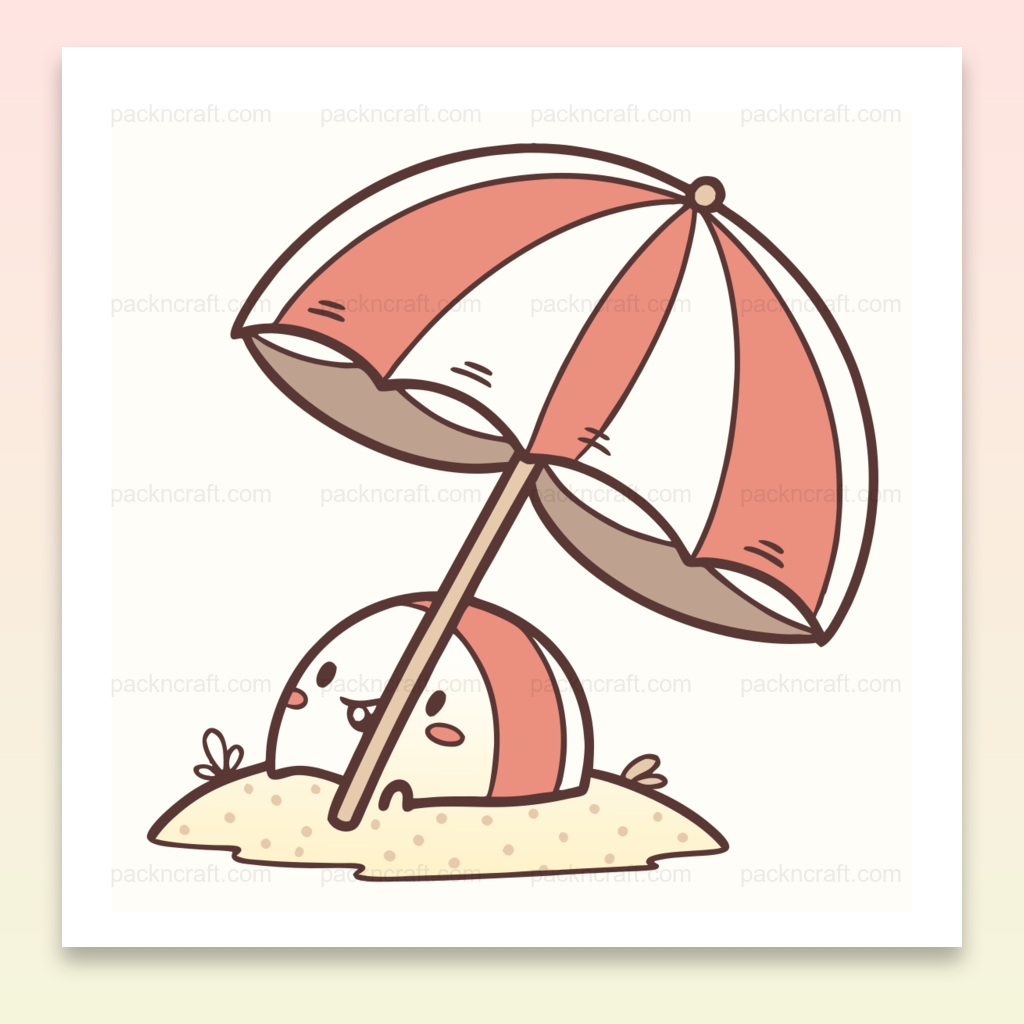 Illustration de balle de plage joyeuse en SVG pastel, sous un parasol d'été pour projets DIY