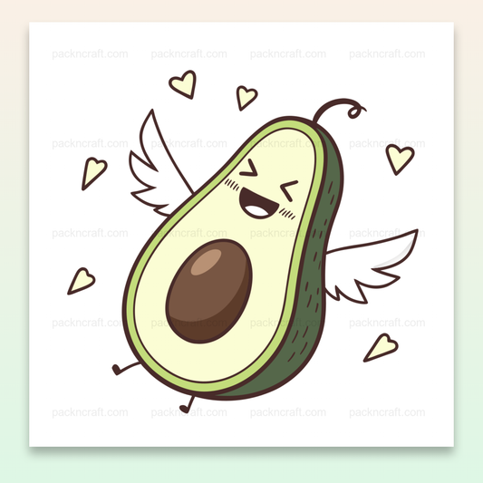 Design kawaii d'un avocat ailé heureux, idéal pour papeterie et décorations.
